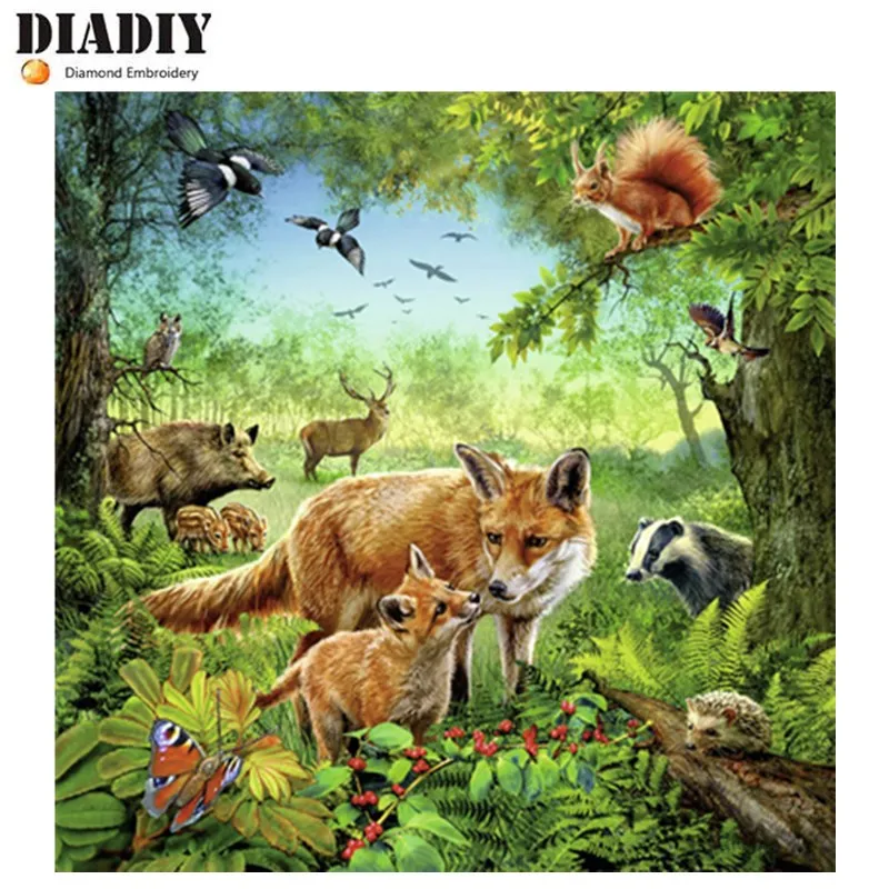 DIY 5D Diamond Painting cross stitch Forest animals round crystal sets diamond embroidery fox sticker handmade art puzzle | Дом и сад