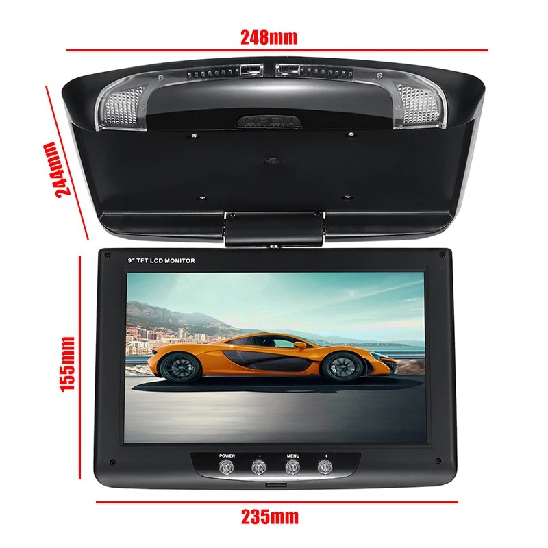 Черный 9 дюймов TFT lcd цифровой экран автомобильный монитор на крыше с пультом дистанционного управления автомобильный потолок флип вниз DVD CD плеер