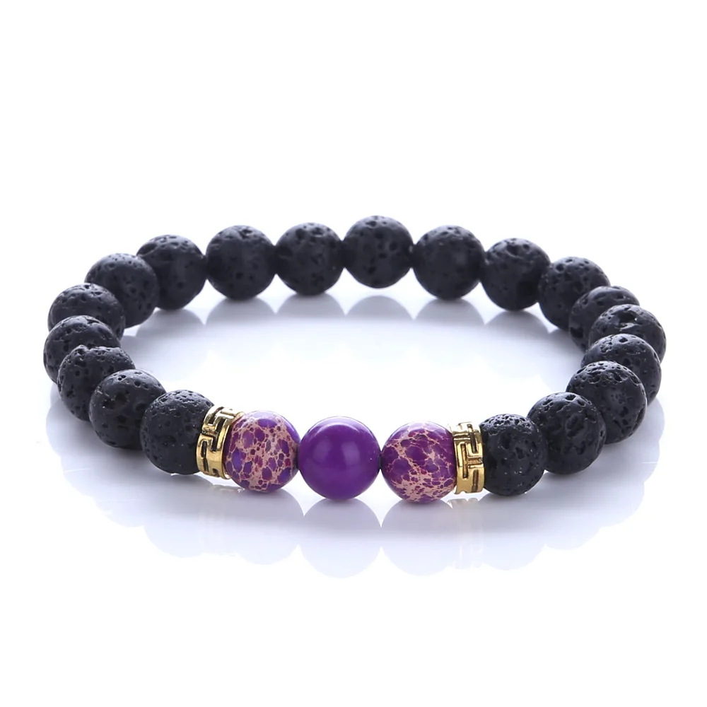 Женский винтажный браслет с бусинами из черного лавового камня 2017 | Украшения и