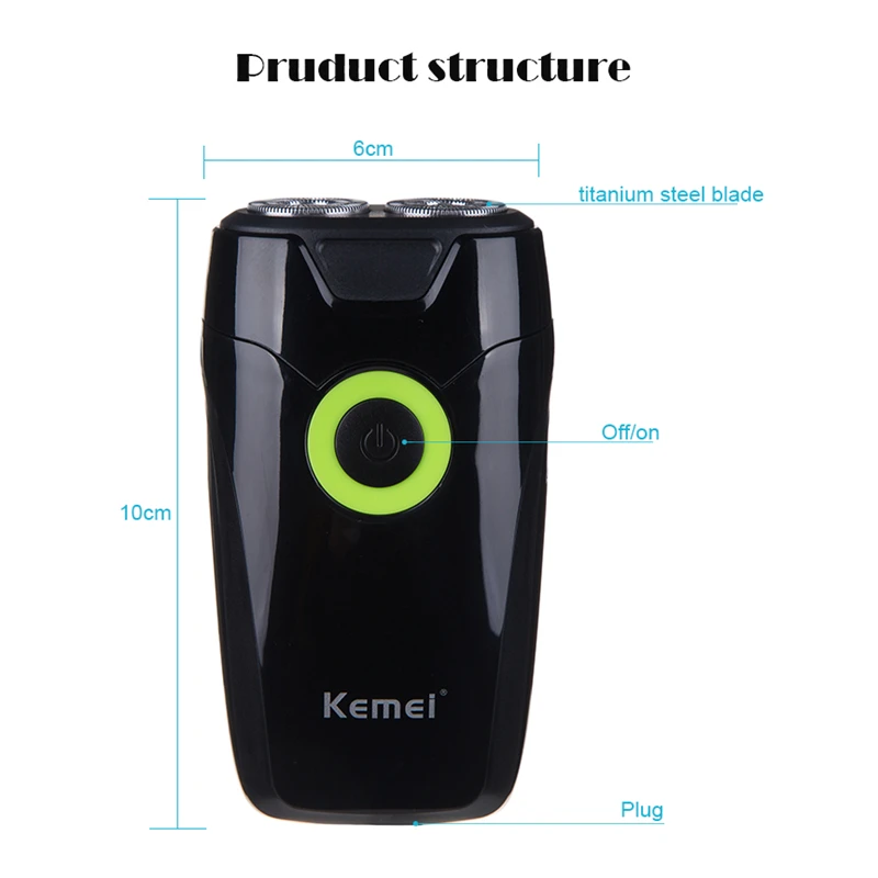 Kemei портативный Перезаряжаемый электробритва с двумя плавающими лезвиями бритва для бритья уход за лицом для мужчин триммер для бороды