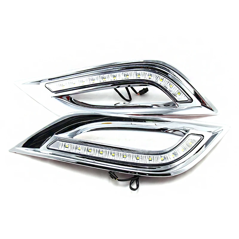 Для hyundai Sonata YF 2011 2012 2013 отложным воротником желтый сигнал Функция 12V автомобильные лампы дневного Водонепроницаемый Светодиодный дневной светильник