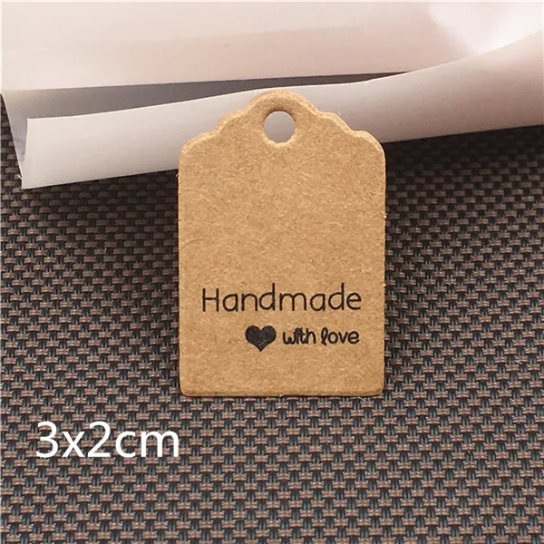 3x2cm brown 100 шт многоформенная крафт-бумага подарочные Висячие картонные ярлыки этикетки для одежды открытки круглые и в форме сердца цена Пустые бирки - Color: 3x2cm brown