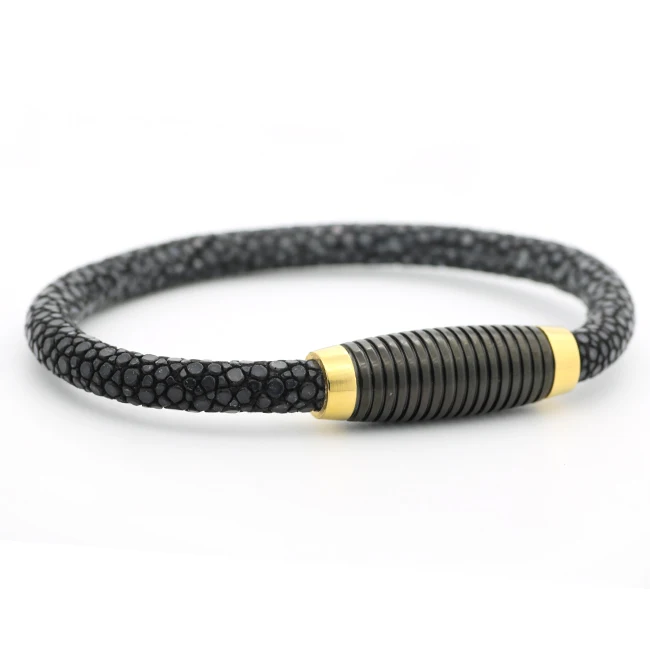 Luxury Stingray Bracelet Charm Men Women 6mm Dia Thailand Pearl Fish Skin Stainless Steel Gold Clasps Genuine Leather Bracelets | Украшения