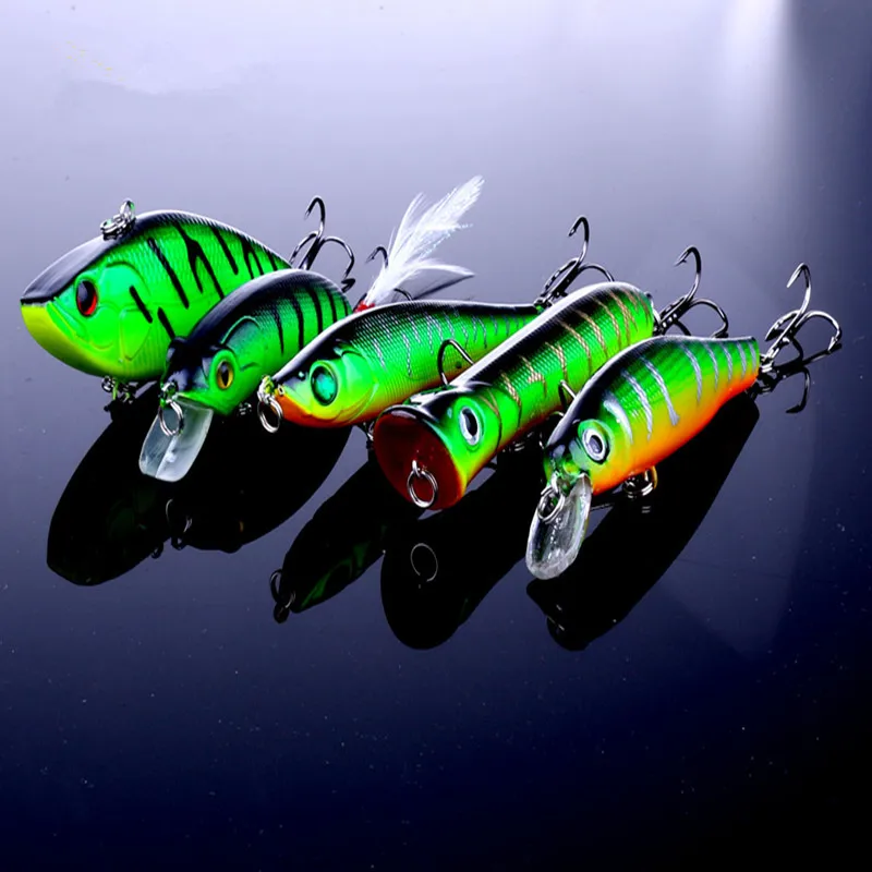 

Ufishing Lure Kit Green Red Crank Minnow Popper Pencil Vib Lure Set New Wobblers Set Quality Fishing Set