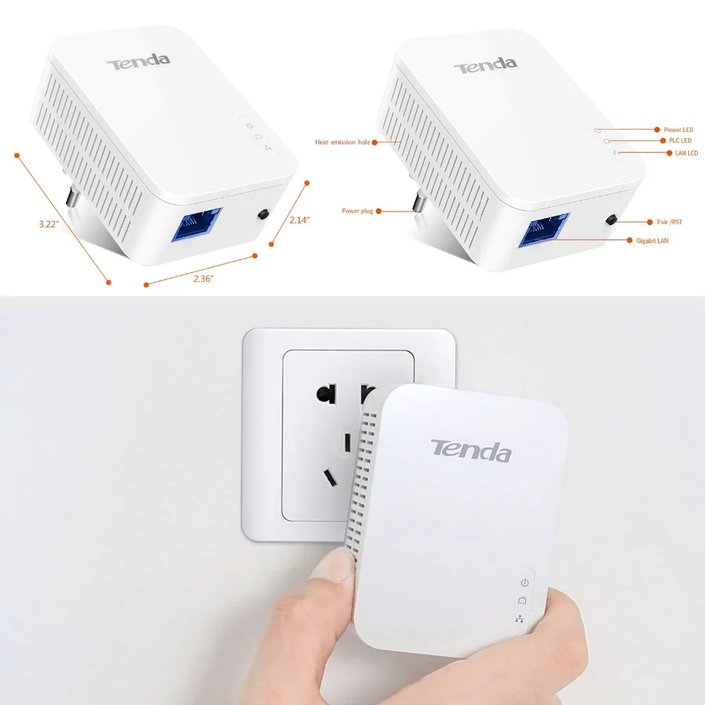 1 шт. Tenda PH3 1000 Мбит/с сетевой адаптер Powerline порт Gigabit AV1000 Ethernet PLC Высокая