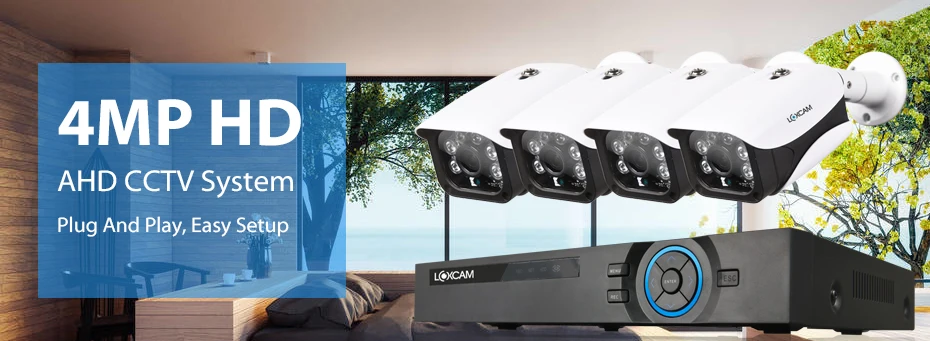LOXCAM h.265+ 4CH AHD DVR комплект камер видеонаблюдения 4.0MP спектр ночного видения безопасности камера Открытый P2P комплект видеонаблюдения