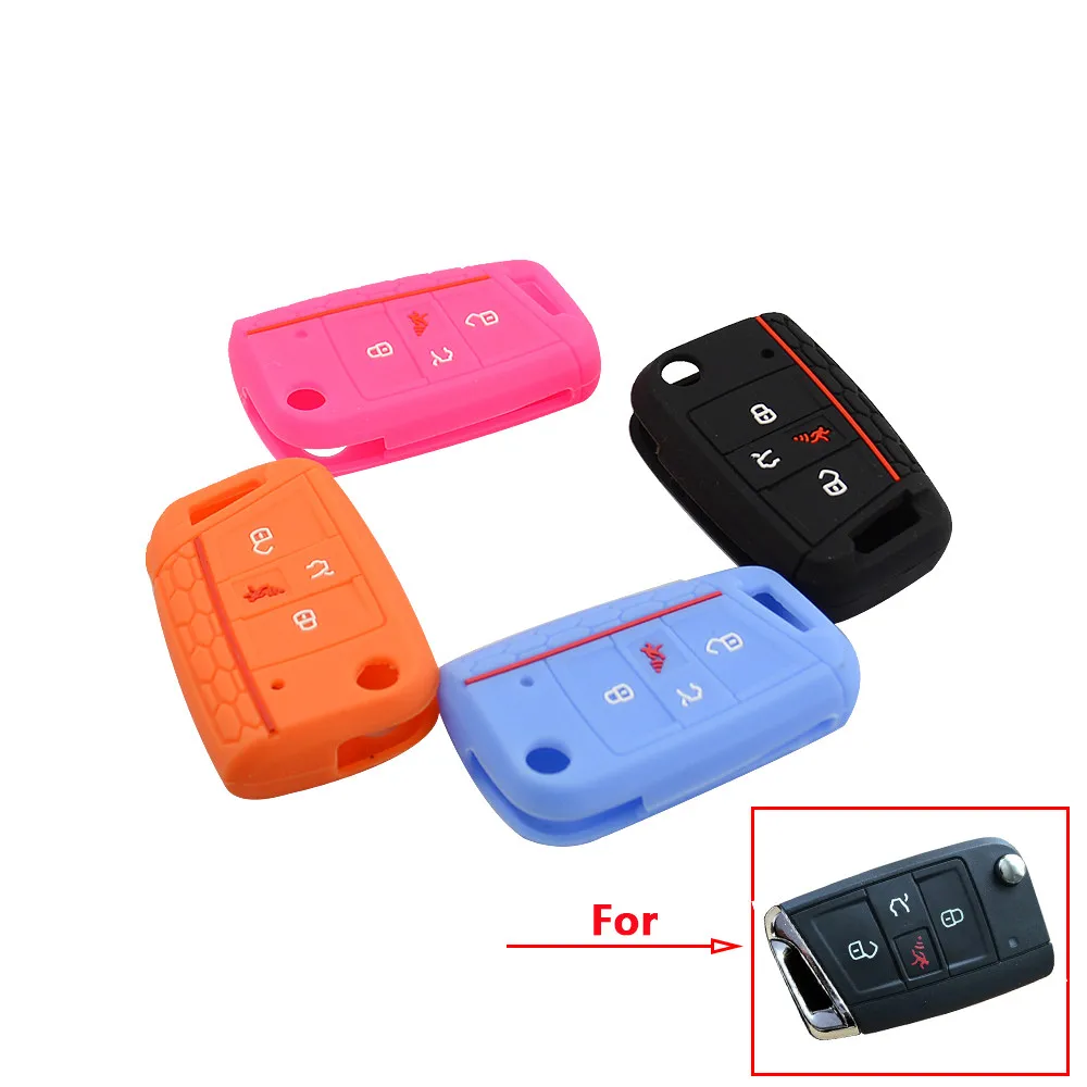 

OKeyTech Silicone Rubber 4 Buttons Car Key Fob Case Cover For V W Skoda Seat ibiza Leon Emblem Tiguan Passat Golf MK5 MK6 B5 B6