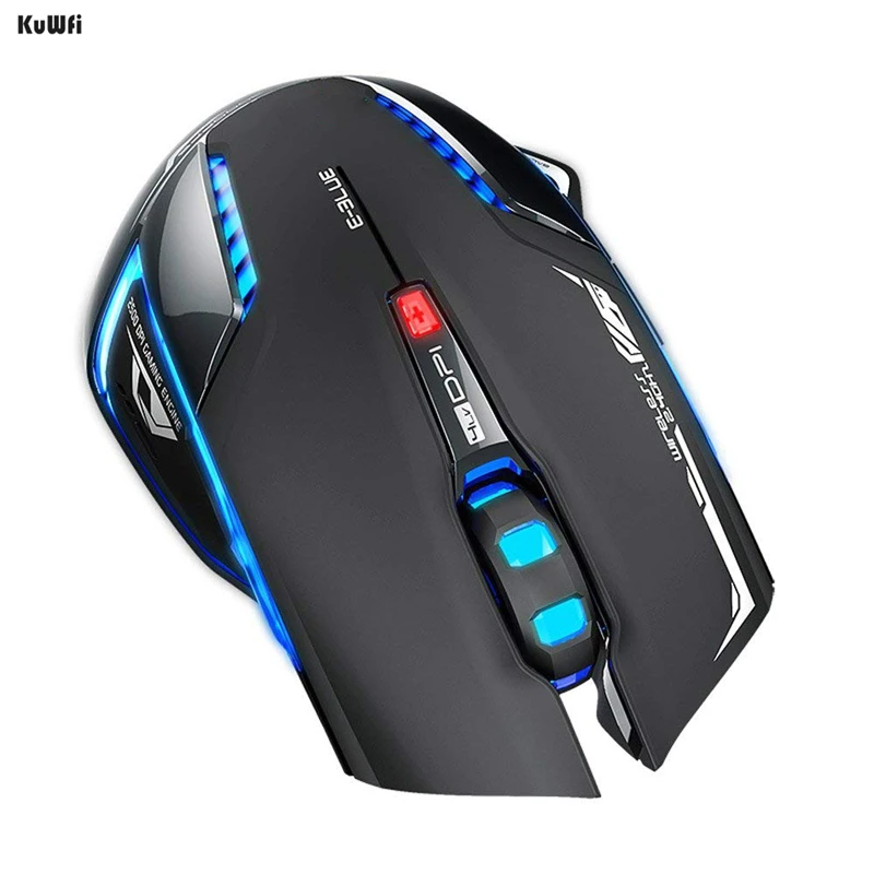 KuWFi 2500 Точек на дюйм Беспроводной игровой Мышь с светодиодный подсветкой прорезиненное колесо прокрутки обеспечивает длительный срок службы до 5 миллионов нажатий