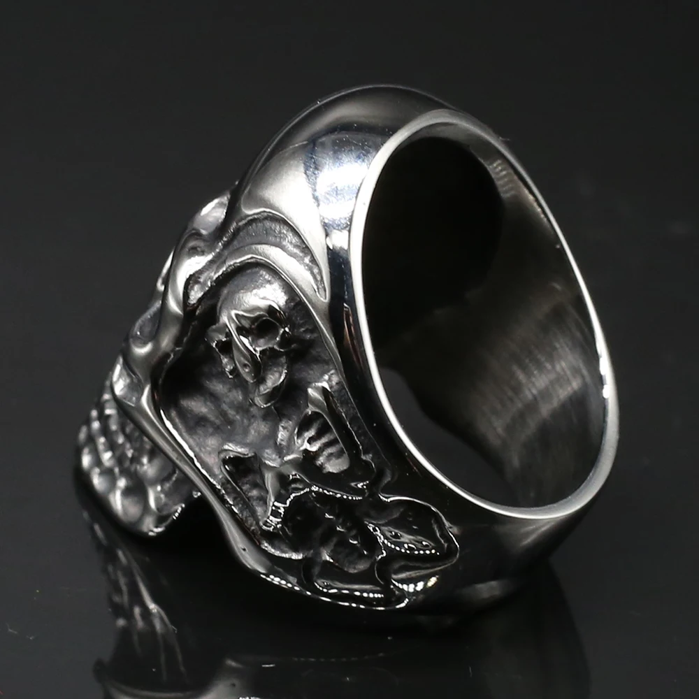 Уникальное кольцо с черепом для мужчин из полированной нержавеющей стали