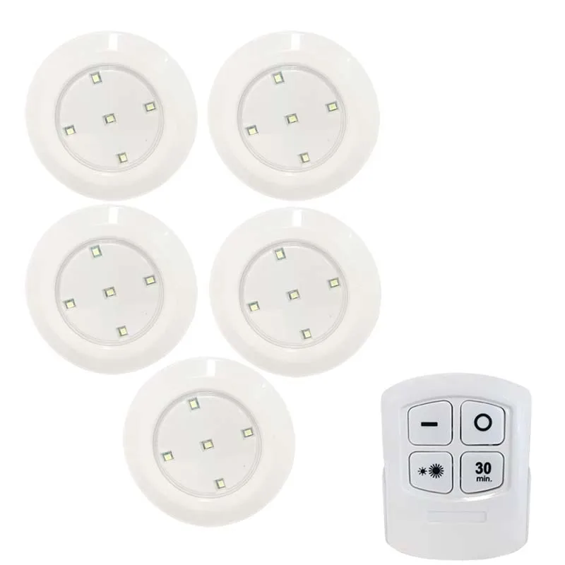 1 Remote 5 Lamp Беспроводной светодиодный Интеллектуальный светильник для шкафа с пультом дистанционного управления, Круглый Ночной светильник, 3 AA, на батарейках, для шкафов, лампа - Цвет: 1 Remote 5 Lamp