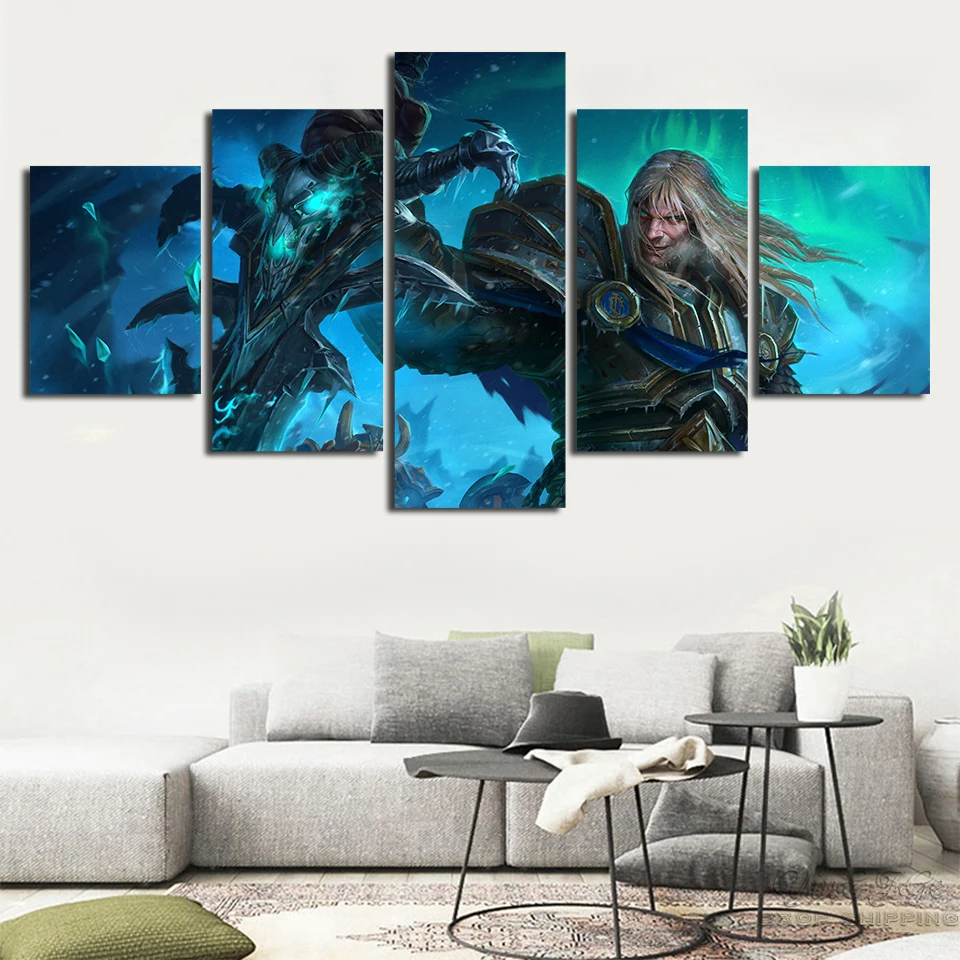 Arthas Menethil холщовая картина настенная горячая Распродажа печатная 5 панельная