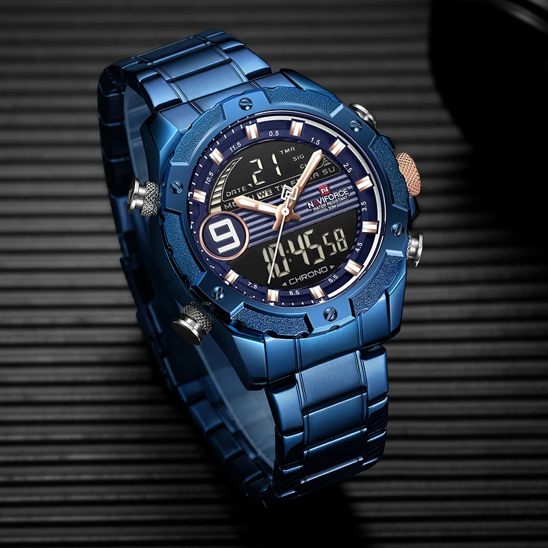Топ люксовый бренд NAVIFORCE мужские спортивные часы мужские кварцевые цифровые аналоговые часы мужские модные полностью стальные водонепроницаемые наручные часы