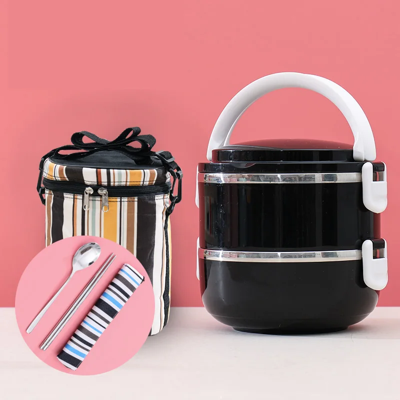 Black 2 Layer-Bag С сумкой набор посуды термоизоляционный герметичный Ланч-бокс 304 нержавеющая сталь пластиковая коробка для бенто Япония портативный контейнер для еды - Цвет: Black 2 Layer-Bag