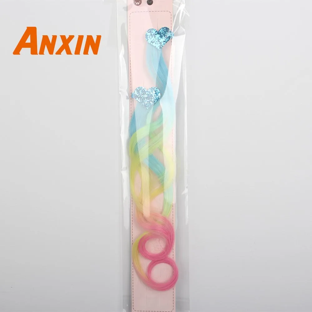Anxin, милые волнистые цветные заколки для волос с бантом, аксессуары, двойные парики для девочек, детские косплей, вечерние, аниме, синтетический парик - Цвет: #2