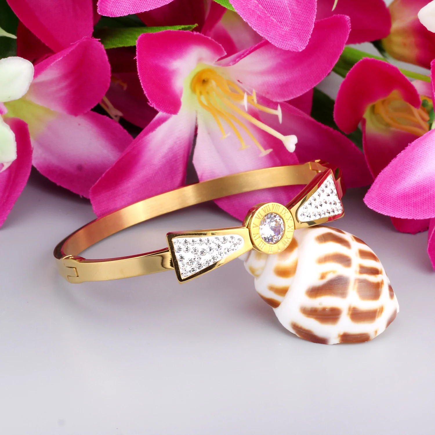 Роскошные золотые хрустальные браслеты-манжеты из нержавеющей стали круглые