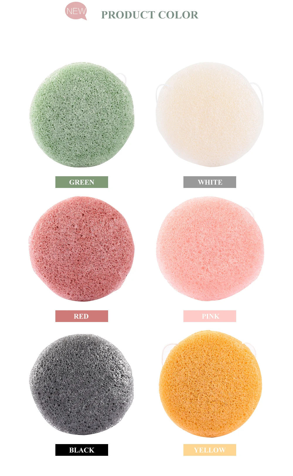 Fulljion 1pcs Konjac Cosmetic Puff Round Shape Face Wash Natural Facial Cleanser Plant Cotton Bamboo Charcoal Wet Sponge Makeup