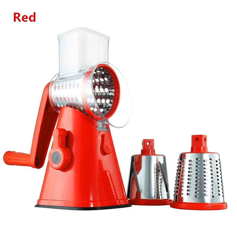 Red New Round Vegetable Cutter Mandoline Slicer Potato Carrot Grater Slicer with 3 Stainless Steel Blade Nut Shredder Kitchen Tools - Цвет: Red