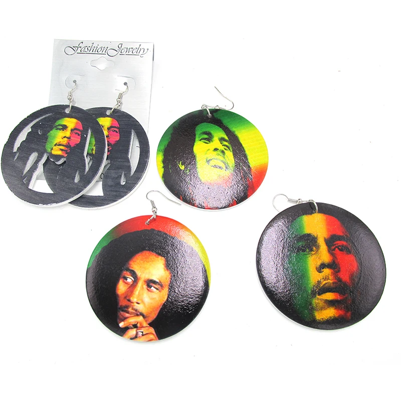 Бесплатная доставка! 5 пара/лот Bob Marley деревянные серьги смешанные 4