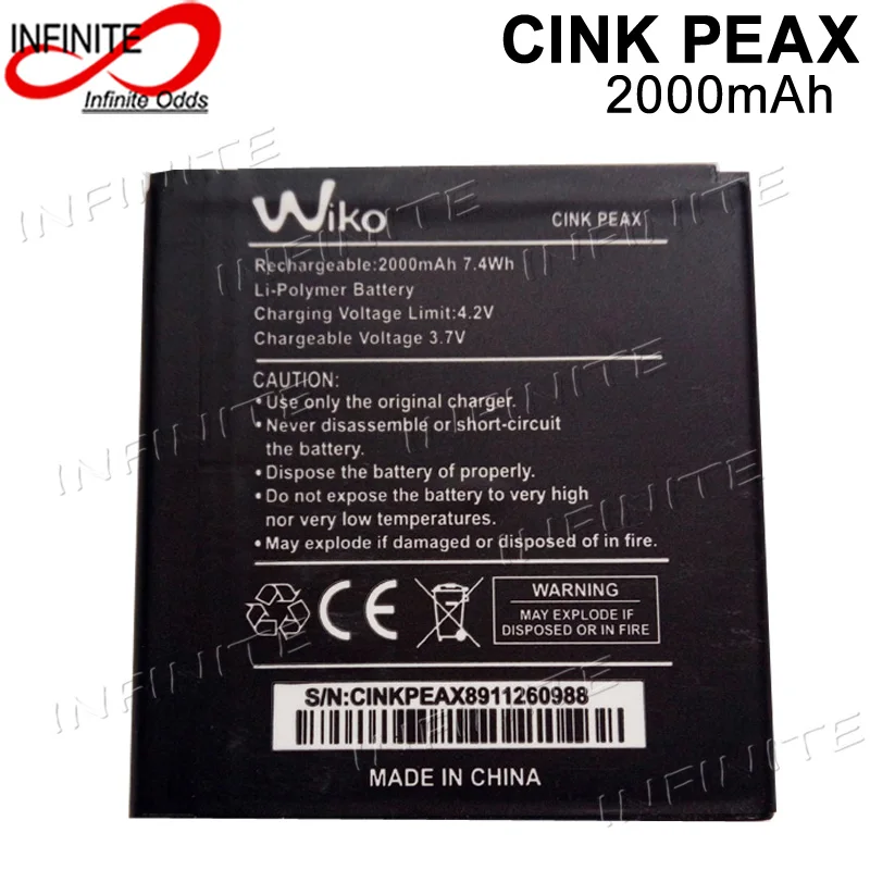 

100% Brand new High Quality 2000mAh mobile phone battery For Wiko Cink Peax Accumulator