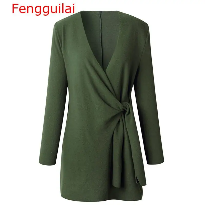 

Fengguilai Women Coat 2020 Autumn Winter Cardigan Casual Long Sleeve Jackets With Belt Lace Up Outwear Office V Neck Jacket Fema