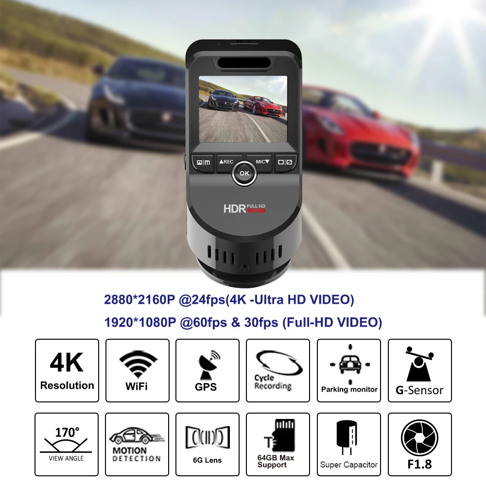 YANTU 4K Dash камера 2160P с 1080P задняя камера Встроенный gps трекер WDR с функцией ночного видения Novatek96663 Автомобильный видеорегистратор WiFi