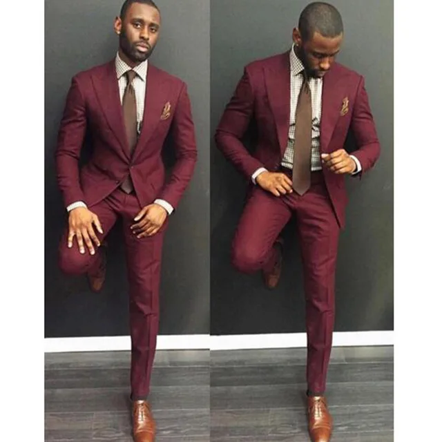 Classic Style wine red Men Suit Slim Fit 2 Pieces burgundy Groom Tuxedos Groomsman Wear mens Wedding Prom Dress Suits For | Мужская