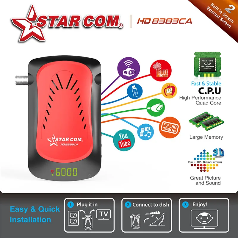 Starcom HD8383 спутниковый ресивер Supoort CA бесплатный арабский IPTV DVBS2 Full HD цифровой ТВ приставка с YOUTUBE спутниковый ТВ приемник