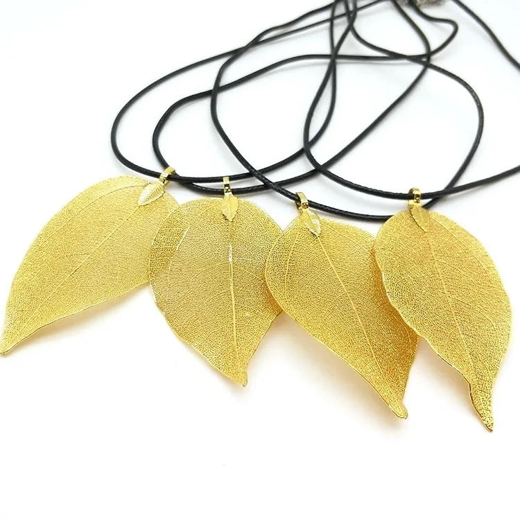 Ожерелье из настоящего листа золотого цвета ожерелье с кулоном натурального для