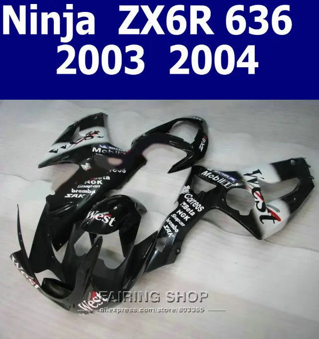 Западный комплект обтекателей для Kawasaki Ninja ZX6R 2003 2004 / 03 04 Обтекатели под давлением