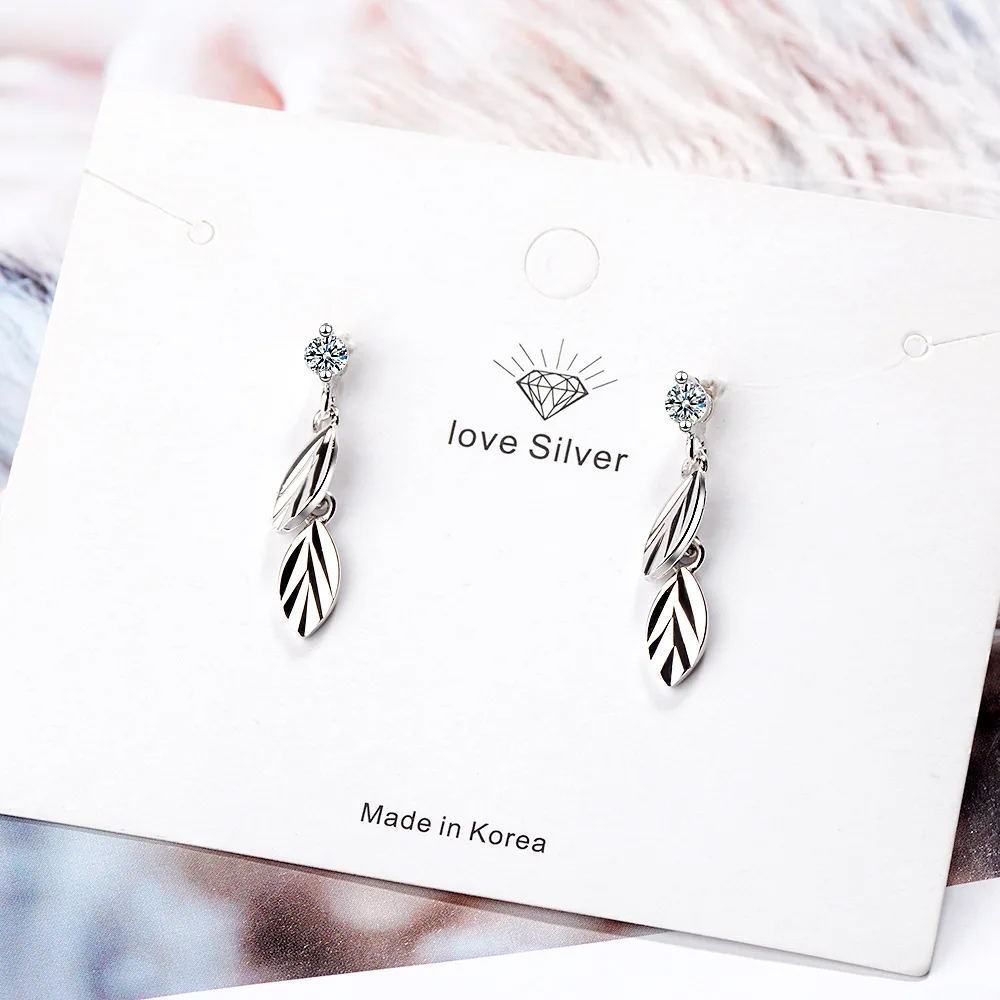 

YAOLOGE New 925 Sterling Silver Leaf Tassel Pendant Earrings Zirconia Women's Party Fashion Earrings Gift