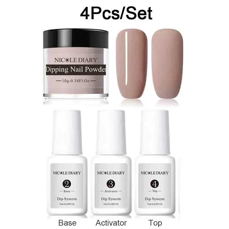 4pcs Set 2 Николь дневник 9/6/4/3 шт Dip для ногтей, порошковый набор нейл-арта, гвозди с блестящим напылением матовая голограмма пыли с базовый топ активатор щетка - Цвет: 4pcs Set 2