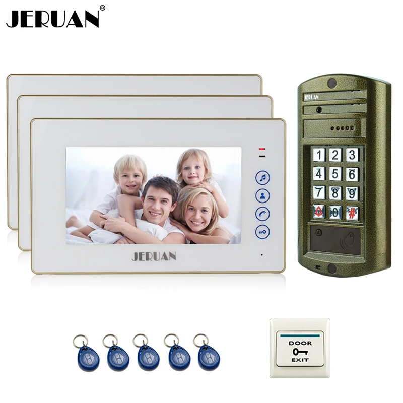 Home NEW 7`` Video Doorbell Door Phone Intercom System kit 3 TOUCH KEY Monitor + Metal Waterproof Password HD IR Mini Camera |