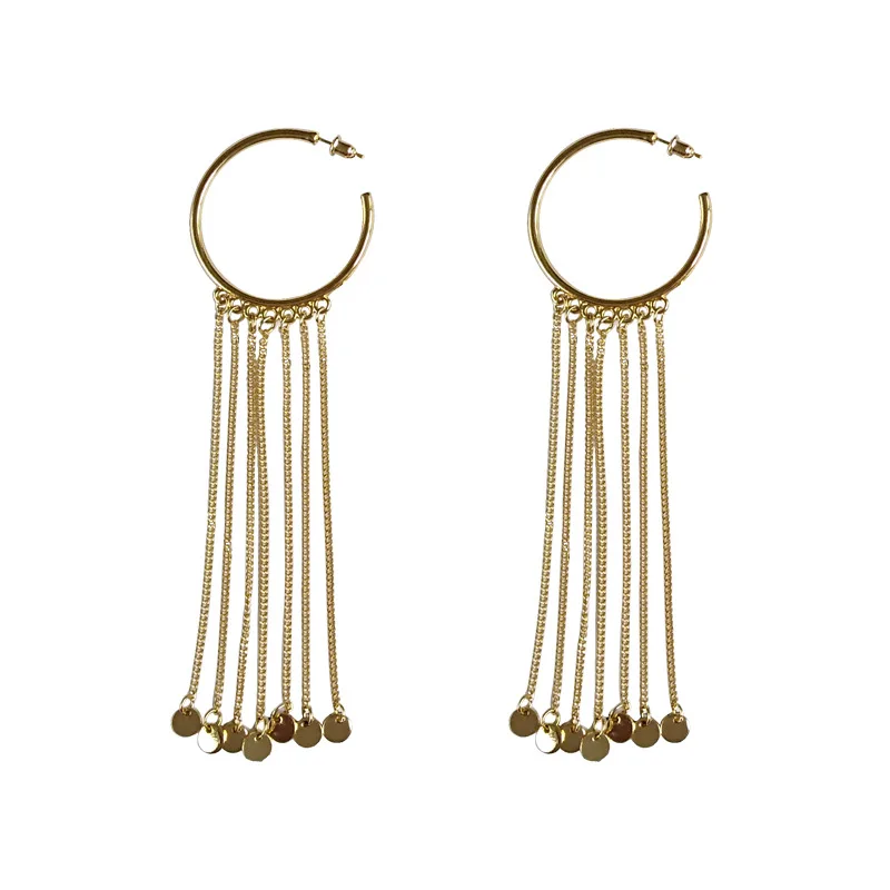 

Women's Earrings Exaggerated Personality with Earrings Geometric C-shaped Long Metal Tassel Hoop Earrings