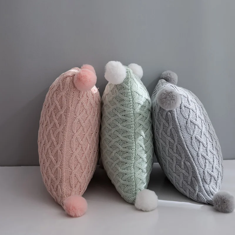 Вязаные чехлы для подушек однотонный серый розовый зеленый чехол подушки с