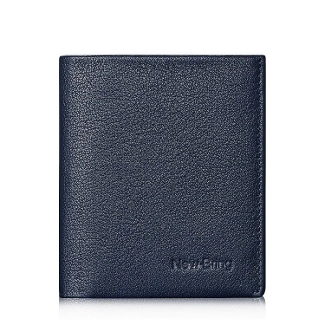 Blue NewBring тонкий кожаный RFID блокирующий кошелек мужской кошелек для карт мужской - Цвет: Blue