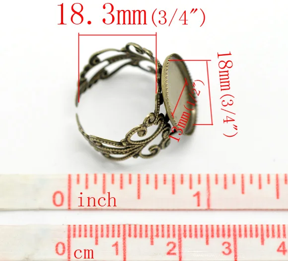 Регулируемые кольца DoreenBeads из металлического сплава овальные античной бронзы с - Фото №1