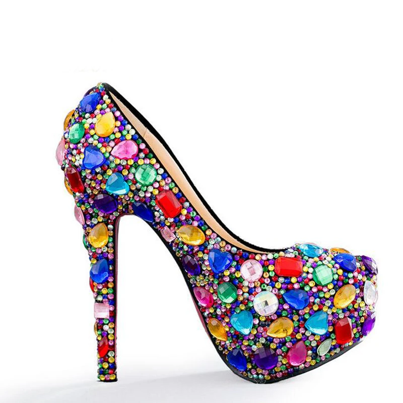 Модная обувь на высоком каблуке ручной работы Разноцветные туфли под свадебное