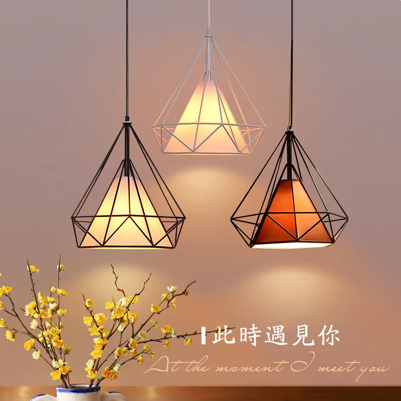 

retro industrial wrought iron chandelier bar table, study restaurant single head cage diamond pendant lamp