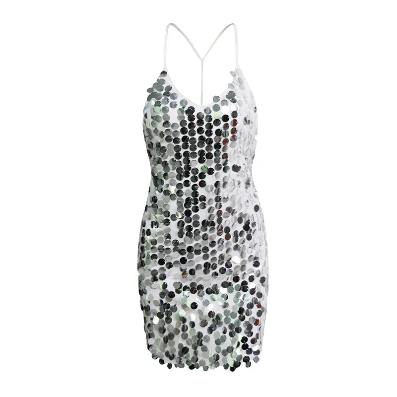 2017 Для женщин Сексуальная Bodycon платье летние платья Блёстки V Средства ухода за