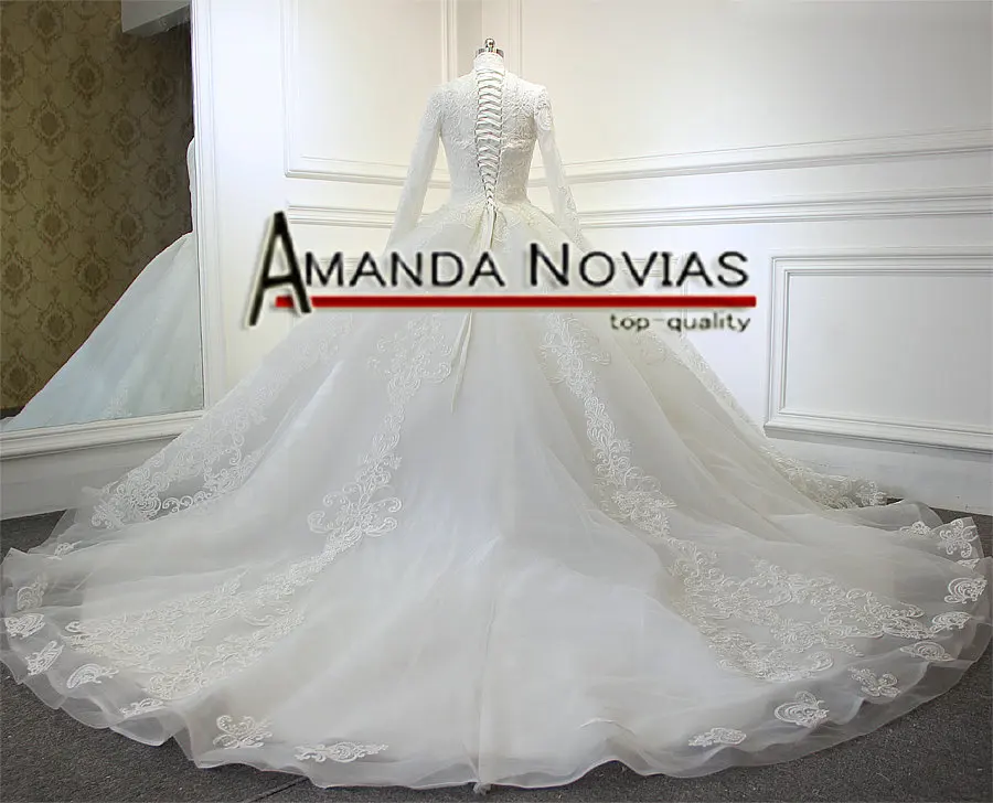 Свадебное платье с длинным рукавом Amanda Novias новинка 2019|real photo|long trailmuslin wedding dress |