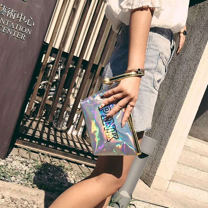 Розовая сумка кошелек PU сумки из лазерной кожи лоскут Водонепроницаемая женская