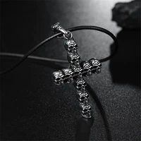 antique silver cross pendant necklace men punk skull necklaces pendants jesus cruz necklace viking jewelry crucifix male