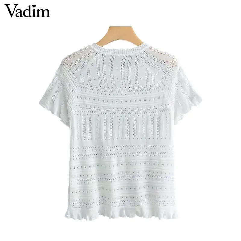 Vadim Женская белая черная трикотажная блузка ажурное кружевное женское