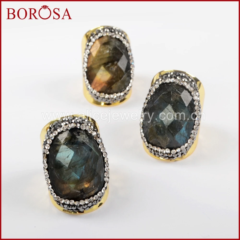 BOROSA 5/10 шт. натуральный камень лабрадорит золотого цвета кольца новые