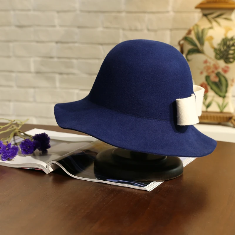 Новое поступление Зимняя шерстяная шляпа с бантом женская элегантная Ретро фетровая шерстяная шляпа женская версия теплая купольная шляпа... от AliExpress WW