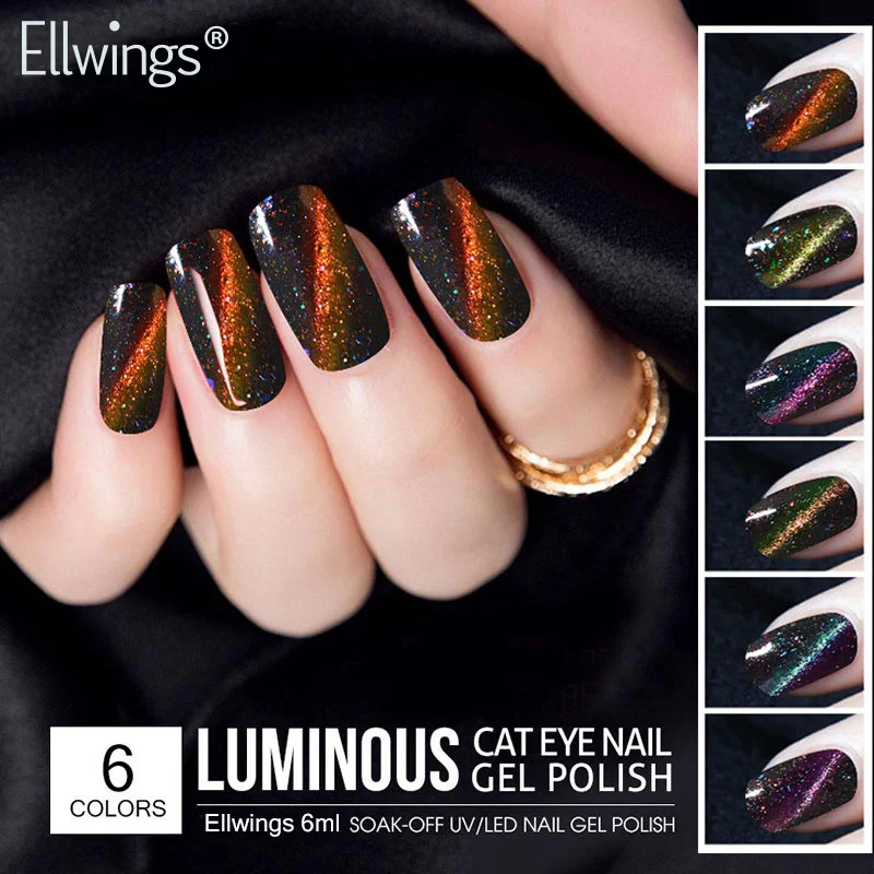 Ellwings Galaxy магнитный гель лак 3D Блеск кошачий глаз светящийся в драке ногтей DIY