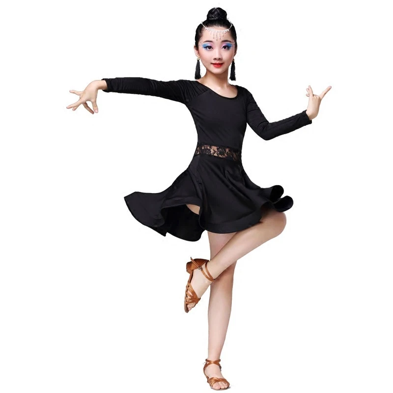 Детские кружевные черные костюмы для латиноамериканских танцев девочек детский