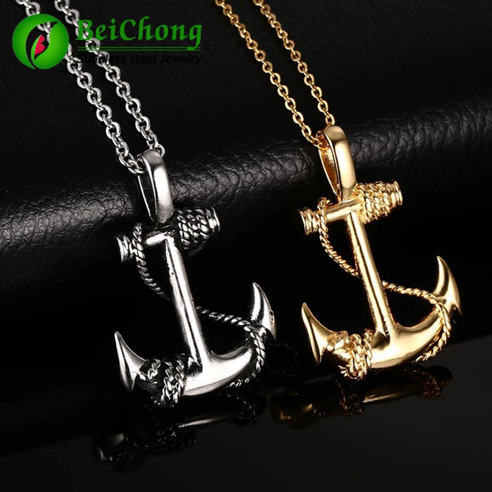 (10 pieces/lot) Anchor Necklaces & Pendants For Men Women 316L Stainless Steel Gold Chain Necklace Fashion Jewelry Collier