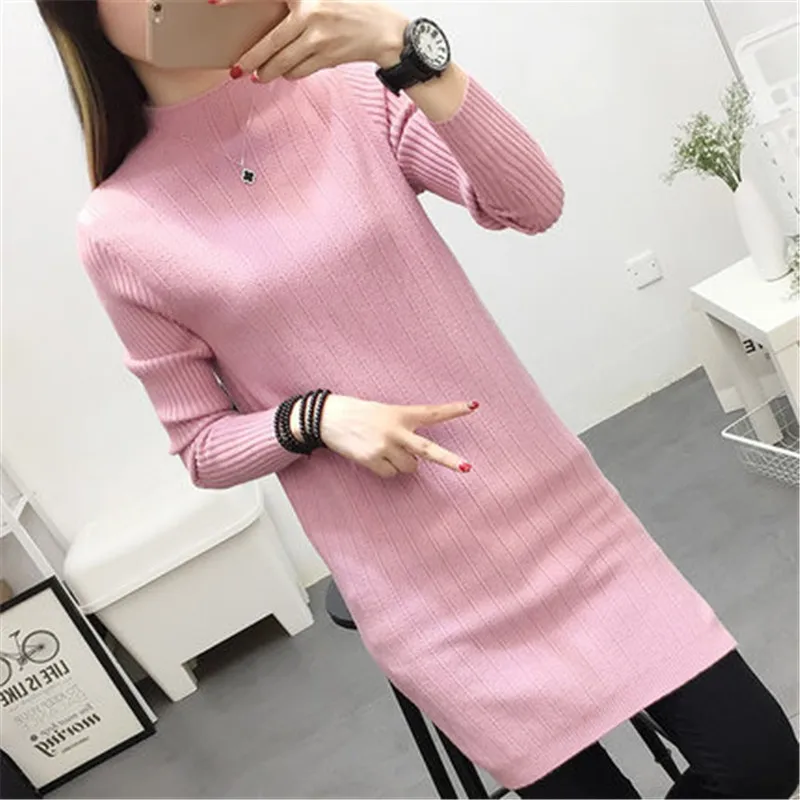 Женский вязаный свитер-водолазка Свободный пуловер средней длины с длинным