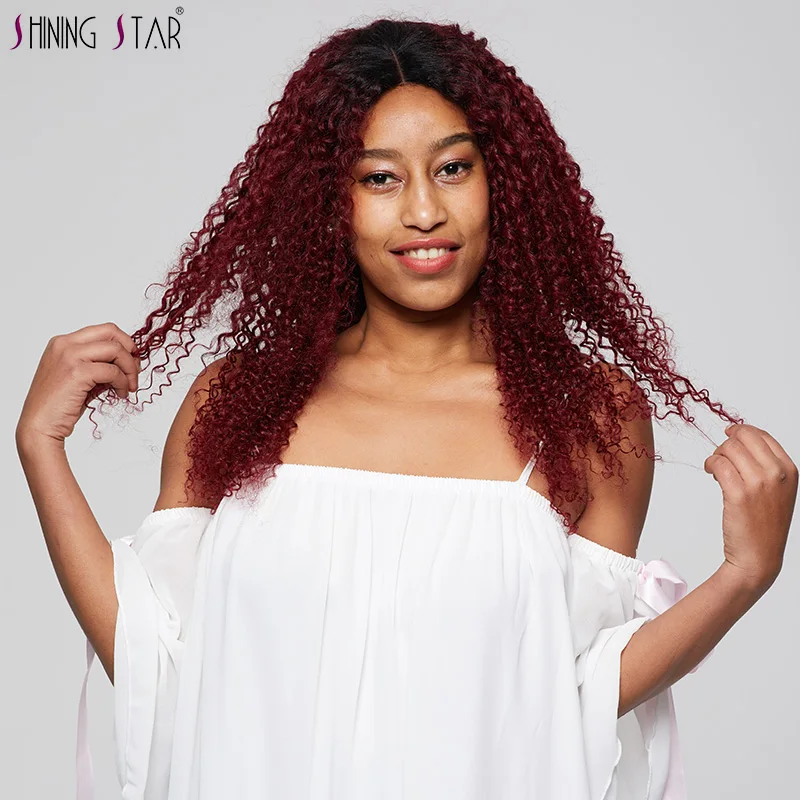 Shiningstar Ombre 1B 99J бордовые человеческие волосы парик красные перуанские вьющиеся